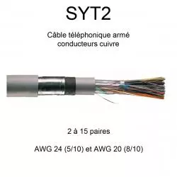 Câble téléphone armé série SYT2 présentant l'étendue de la gamme proposée
