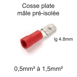 cosse à sertir plate male rouge pour fil 0.5mm2 à 1.5mm2 languette largeur 4.8mm