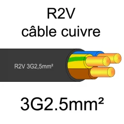 câble électrique cuivre U1000 R2V 3G2.5mm2 vente au mètre à la coupe