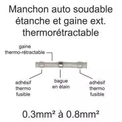manchon autosoudeur de jonction électrique pour section entre 0.3mm2 et 0.8mm2 avec bague de colle thermofusible étanche