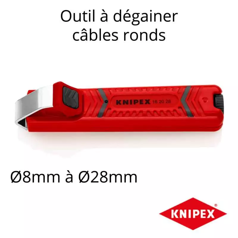 outil pour dénuder et dégainer les fils et câbles électriques adapté pour câble de diamètre 8mm à 28mm marque Knipex 16 20 16 SB