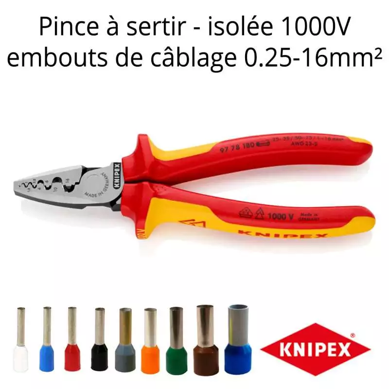 Knipex Pince à sertir pour embouts de câble revêtement plastique
