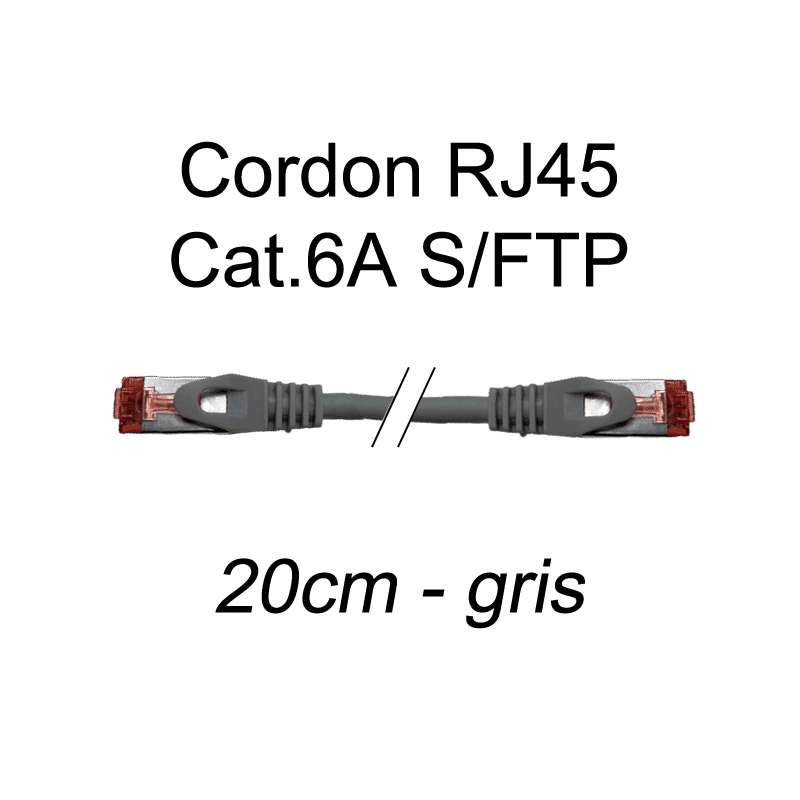 cordon réseau ethernet RJ45 cat.6A SFTP - 20cm - gris