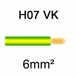 fil de câblage en cuivre souple isolé PVC série H07VK 6mm² vert et jaune