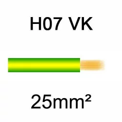 fil de câblage en cuivre souple isolé PVC série H07VK 25mm² vert et jaune