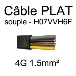 câble électrique plat noir souple série H07VVH6F 4 conducteurs 1.5mm²
